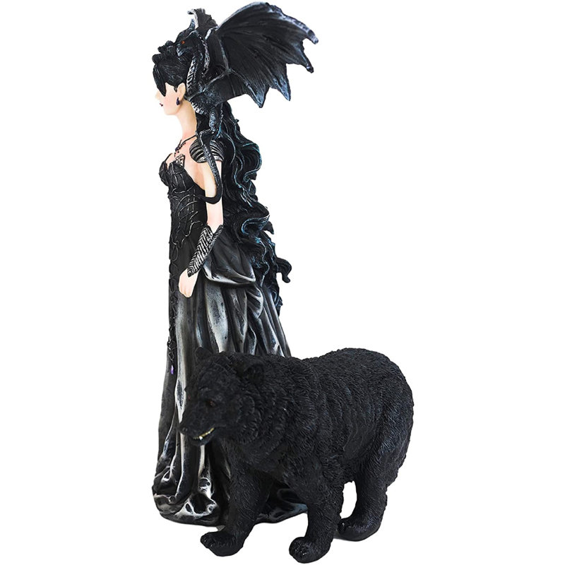 Figurine de fée sorcière rose avec dragon et ours Aneeka
