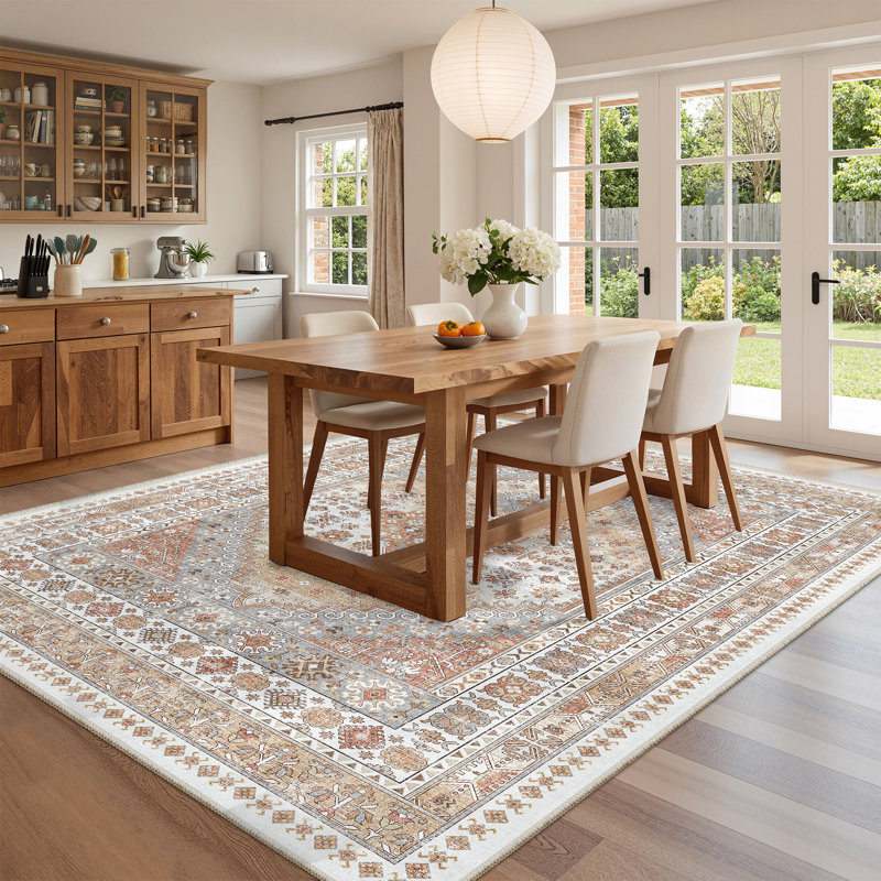 Machine Washable Oriental Floral Non Slip Indoor Area Rug, Rectangle 152.4cm x 213.4cm, Orange