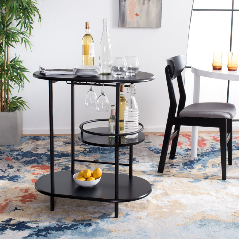 Roselynn Metal Bar Cart, Black, Matte Black