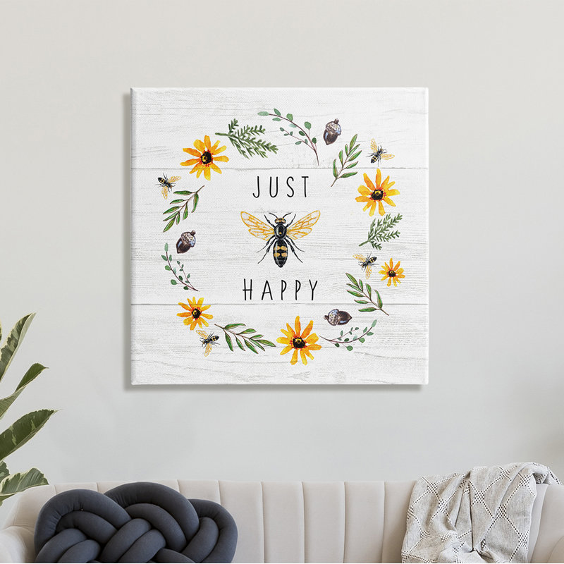 " Just Bee Happy ", Wrapped Canvas, 30" H x 30" W x 1.5" D