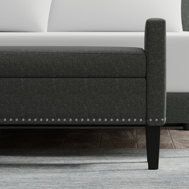 Banc de rangement rembourré Macrina, Gris foncé, H 24 po x l 51,77 po x P 17,8 po
