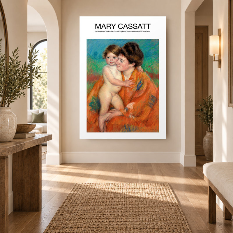«Mary Cassatt Impressionist Orange Mother and Child», reproduction sur toile, 30" H x 20" W