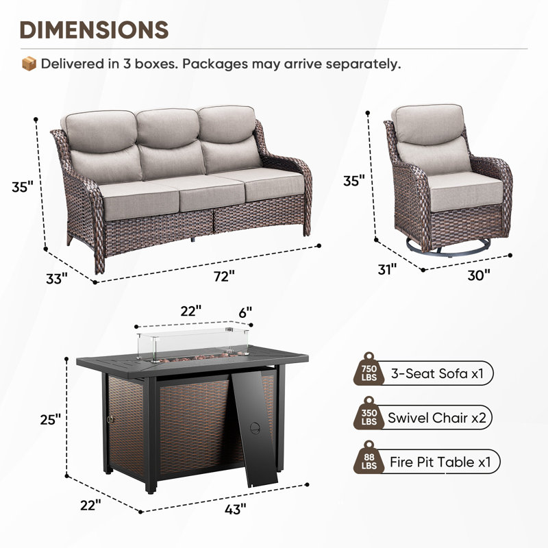 Ensemble de conversation de table de foyer d'extérieur en métal 4 pièces Maylis, Beige