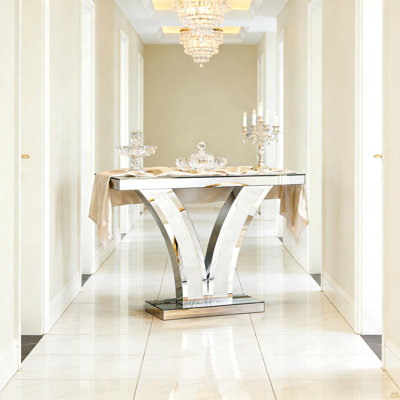Table de vestibule en forme de V, table d'appoint en miroir, console