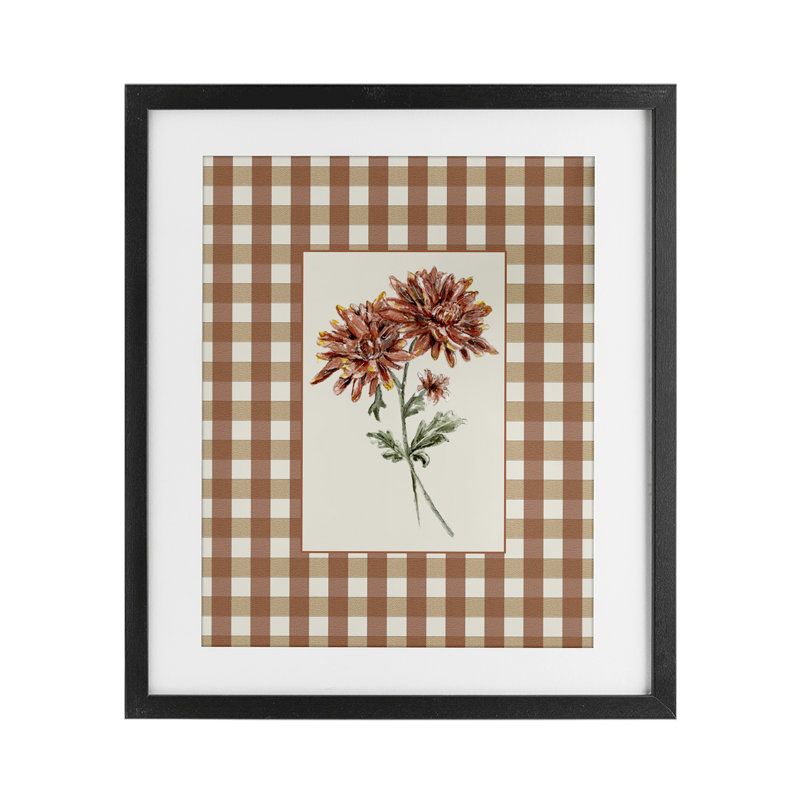 «Neutral Plaid Mums», reproduction sous verre encadrée, design par Lisa Wehmeyer, Cadre noir minuit, H 16 po x l 13 po