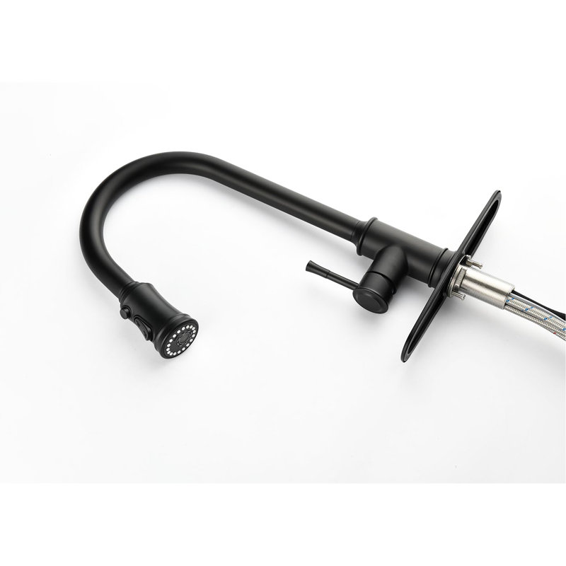 Robinet de cuisine rétractable, acier inoxydable, noir mat, poignée simple, 3 réglages de débit d'eau, robinet en acier à débit élevé avec tête de jet, niveau, choix, fabrication robuste