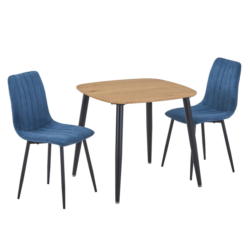 Aspen 800mm Foiled Square table & 2 fabric chair Set, Beige, Blue