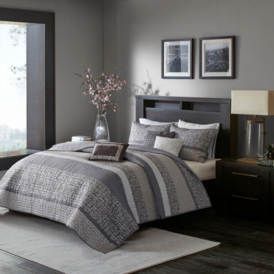 Élégant ensemble de courtepointe réversible en jacquard 6 pièces avec coussins décoratifs - grand