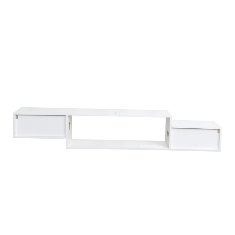 65" Wall Mounted Floating TV Stand with 20-Color LED Lights, Entertainment Center Shelf & Charging Station, White