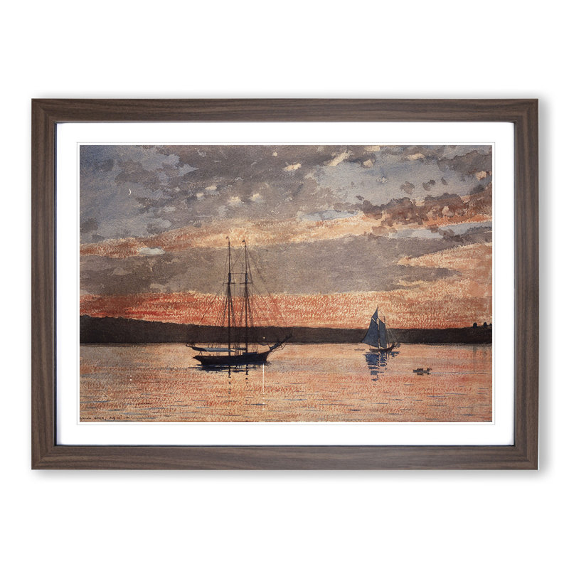 Sunset at Gloucester by Winslow Homer - Picture Frame Painting, 27cm H x 36cm W x 2cm D, Walnut Framed