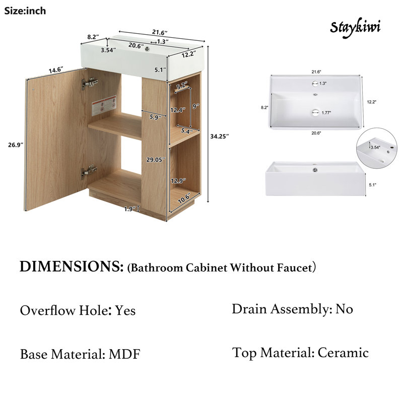 Meuble-lavabo 21,6 po avec lavabo en céramique
