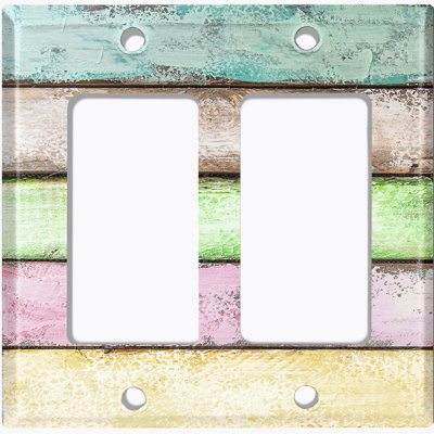 Metal Light Switch Plate Outlet Cover (Colourful Pastel Fence Horizontal - Double Rocker)