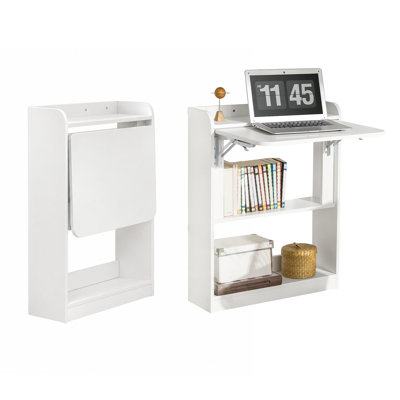 Kendyle 64cm Wall Mounted Fold-Down Desk with 3 Shelves