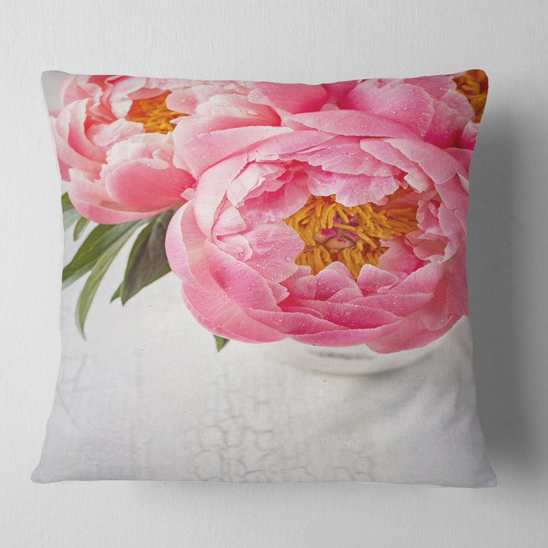 Coussin floral à fleurs pivoine floral complet, 18 po x 18 po, Coussin décoratif