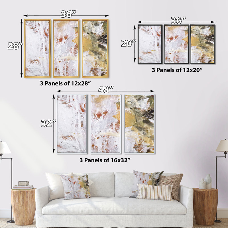 "Abstract Textile Brushstrokes", ensemble d'art mural sur toile contemporain encadré de 3, H 32 po x l 48 po x P 1 po, Brun