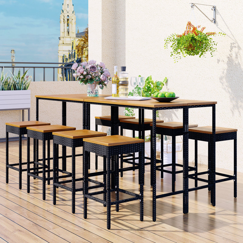 Table bistro en bois d'acacia et osier
