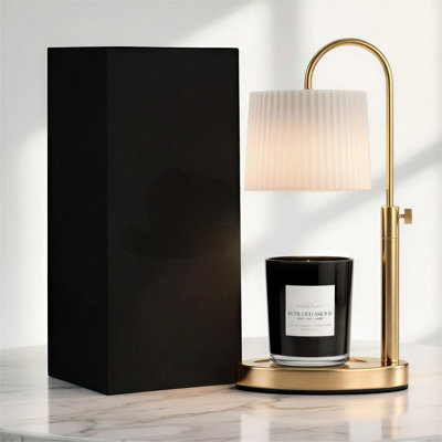 Chauffe-bougie en verre à intensité variable avec minuterie - Chauffe-bougie à hauteur réglable avec minuterie (8H / 4H / 2H) - Chauffe-cire - Cadeau idéal, convient aux bougies parfumées de différentes tailles - Ampoule 02 - (métal doré)