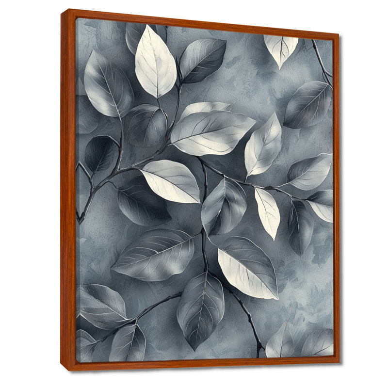 Cuivre, argent, étain, feuilles I - feuilles, art mural, H 44 po x l 34 po, Reproduction avec cadre flottant, Brun