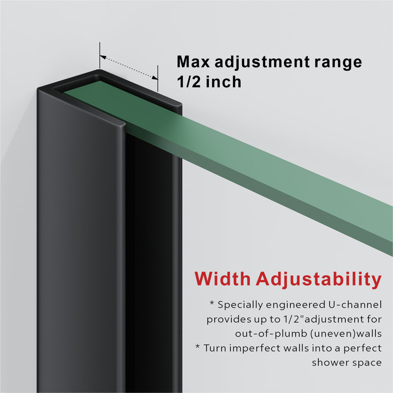 UKS04 56 to 60 in. x 72 in. H Frameless Single Sliding Shower Door with U-Chanel and 3/8 in. (10mm) Clear Glass in Matte Black