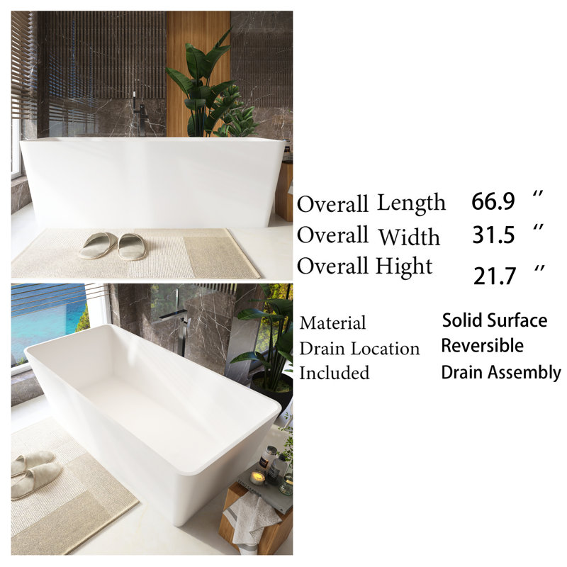 Baignoire de trempage autoportante 66,9 po x 31,5 po