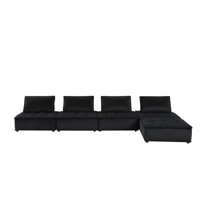 5 pièces en velours noir avec dossier de siège de 14,5 po de hauteur et de 123,44 po de largeur. Assise rembourrée en mousse de 120 po et 80 po