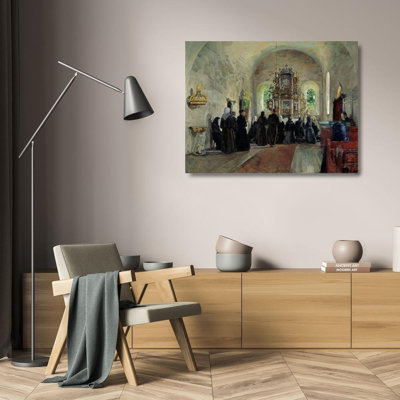 "The Holy Communion Celebrated in Stange Church" by  Harriet Backer - Gallery Wrap Canvas Wall Art