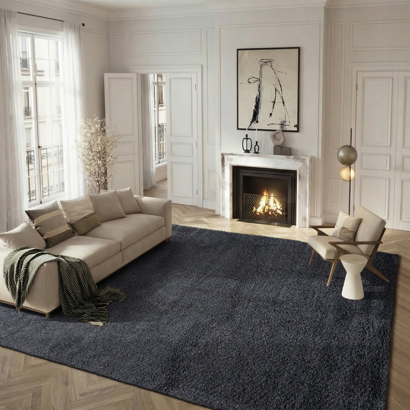 Tapis performance à poil long de couleur unie Vandoren, Dark Grey, Rectangle 4pi x 6 pi