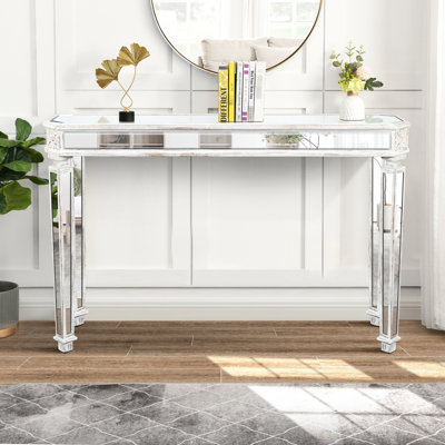 Console miroir vintage en bois veiné pour entrée - Construction robuste, facile à nettoyer, 122 cm (l) x 83 cm (h) x 34 cm (p), style ovale moderne et élégant pour salon ou table d'appoint