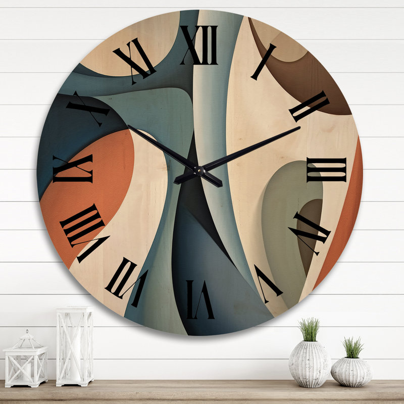 Horloge murale surdimensionnée en bois bleu et orange, Très grand