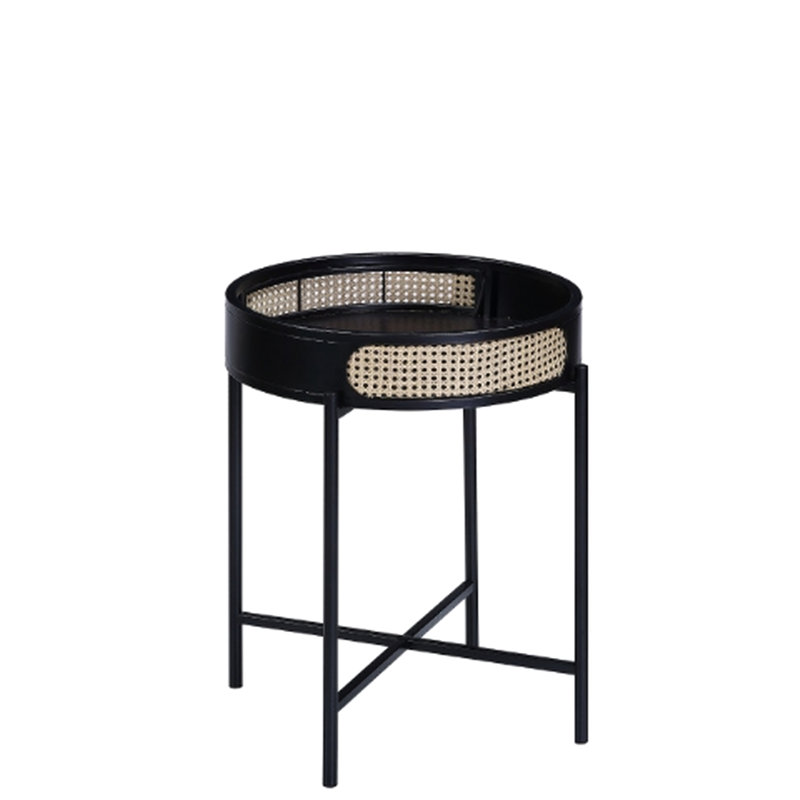Table de bout ronde avec dessus ouvert, pieds en métal noir, insert et 1 espace de rangement, convient pour les tables basses, 22 po de largeur, 24 po de hauteur, 17 lb - fonction de finition (), bon usage,