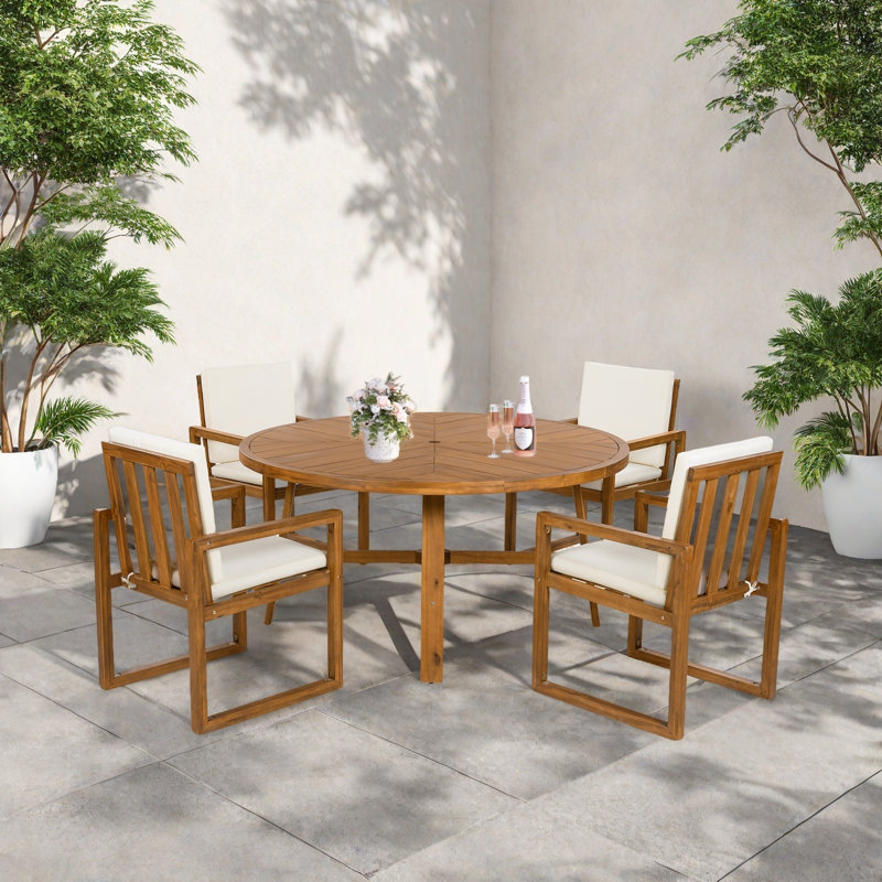 Ensemble de salle à manger de patio rond pour 4 personnes avec coussins