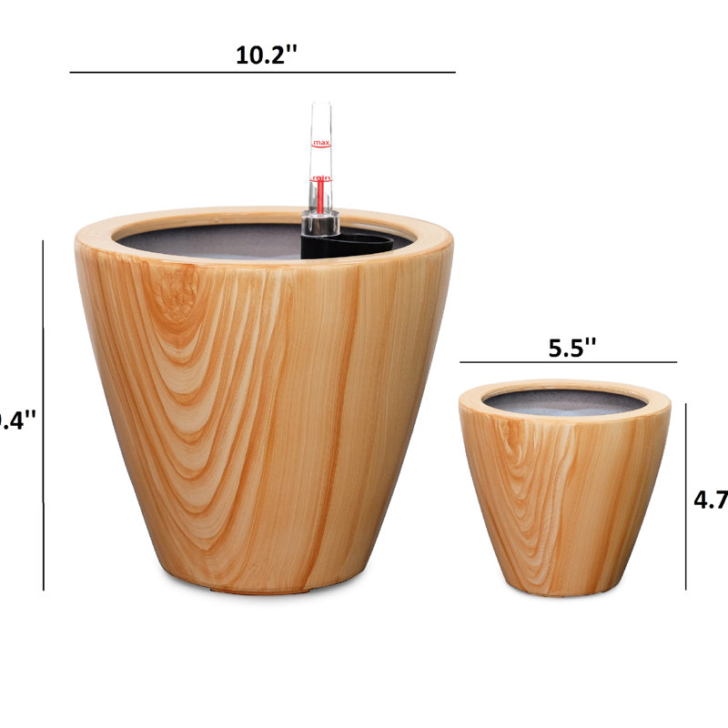 2 10.2" X 9.4" Self-Watering Planter - Wood Plastic Soil Problems Promote Growth 10.2 In. Look Weather Nourish Plants Consistently