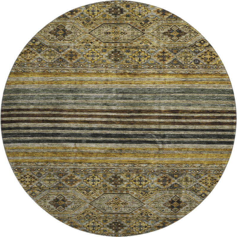 Premium Machine Washable Marasco AMF1641 Stripes Rug, Round 8'