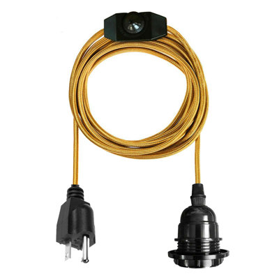 Antonina Ceiling Pendant Fitting, E27 Lamp Holder 2M Plug In Pendant Light Cord, Fabric Cable 3 Pin Plug In With On/Off Switch Lighting Kit
