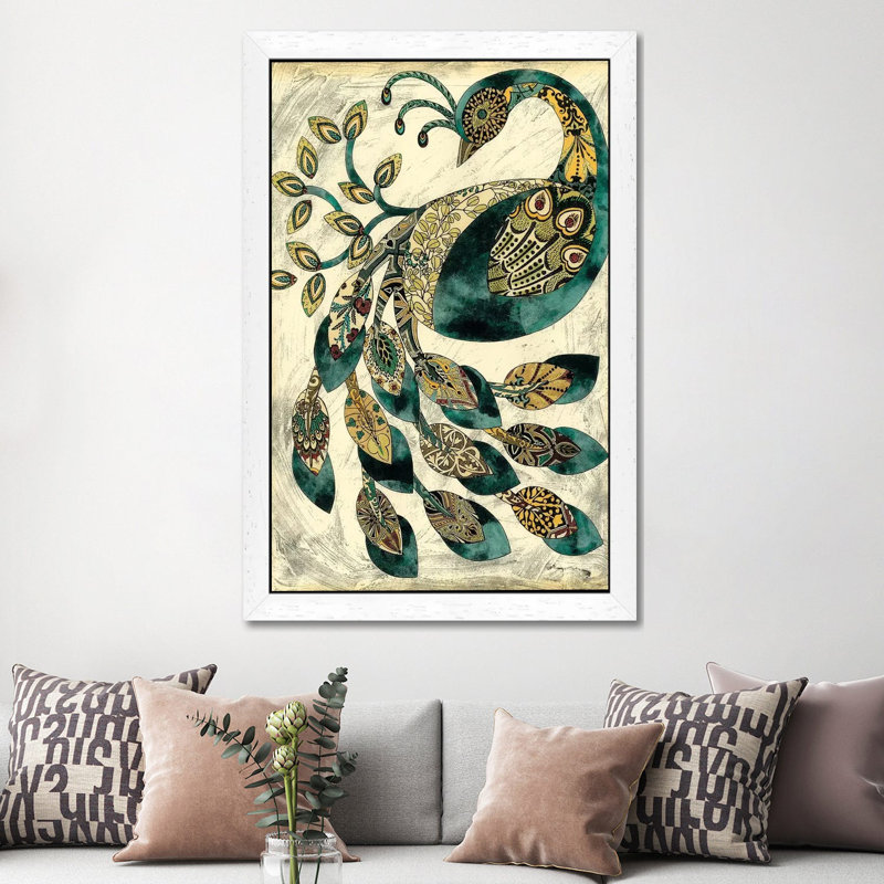 Royal Peacock II 1 Piece Painting on Canvas, 152.5 cm H x 101.5 cm W, White Framed