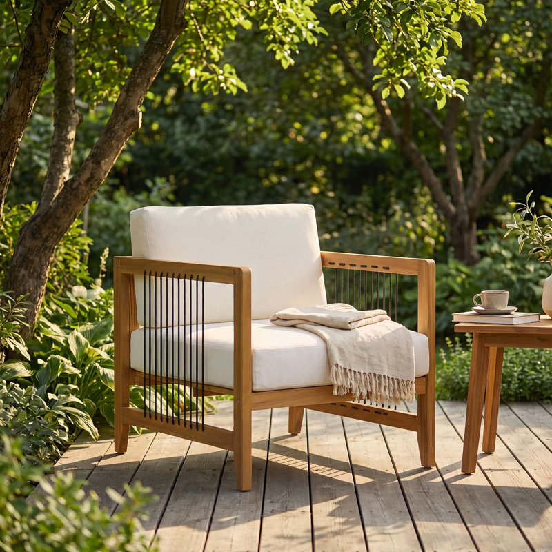 Fauteuil robuste en bois d'acacia avec corde moderne pour les espaces intérieurs et extérieurs