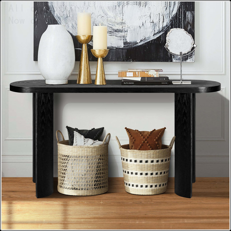 Thick Top Entryway Table with Reversible Curved Legs, Black