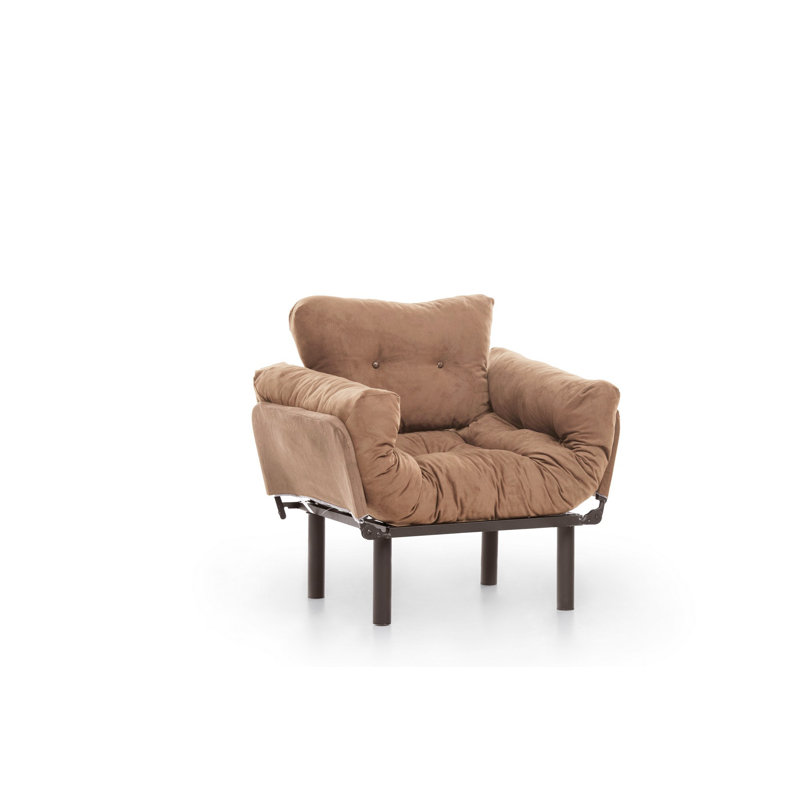 Light Brown Wing Chair, 37.4 x 33.5 x 27.6 inches | 100% Metal Frame, Polyester Fabric, 5-Levels Adjustable Arms | Comfort Foam Seat (24 DNS) & Back | Perfect for Living Room, Office, & Reading Nook