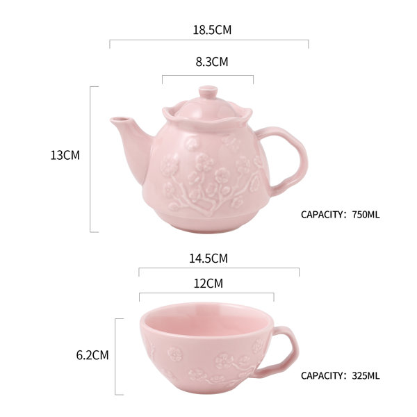 MALACASA Sweet.Time Ceramic Teapot 11 Ounce Tea Set for One Teacup and  Saucer Set in the Serveware department at