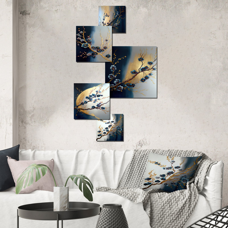 Ensemble de salon Tree Cherry Blossom - branche de cerisier bleu I