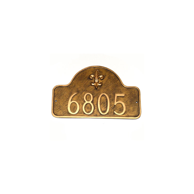 Fleur de Lis 1-Line Wall Address Plaque, Aged Bronze/Gold
