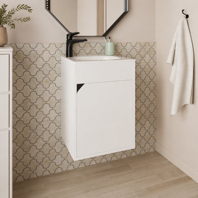 Meuble-lavabo flottant blanc avec porte