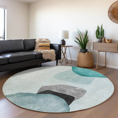 Premium Machine Washable Cerrito Amf547 Teal Rug