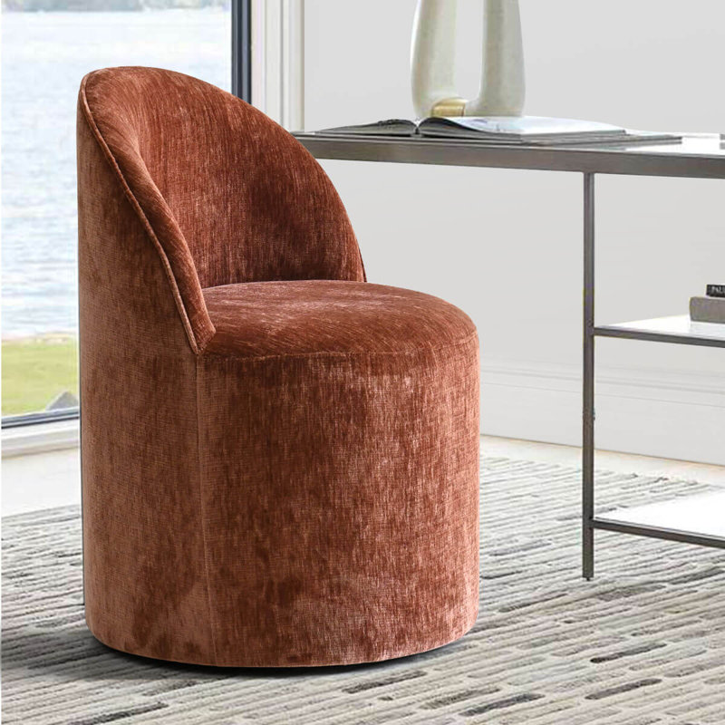 Upholstered Chenille Swivel Desk Chair With Hidden Casters, Terra