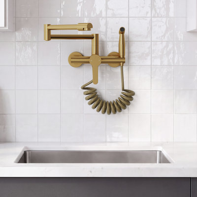 Wall Mount  Kitchen Sink Faucet with Side Spray, 2-Hole Kitchen Faucet