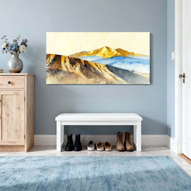 Paysage et nature Paysage de montagne avec pics dorés et brume bleue, H 16 po x l 32 po