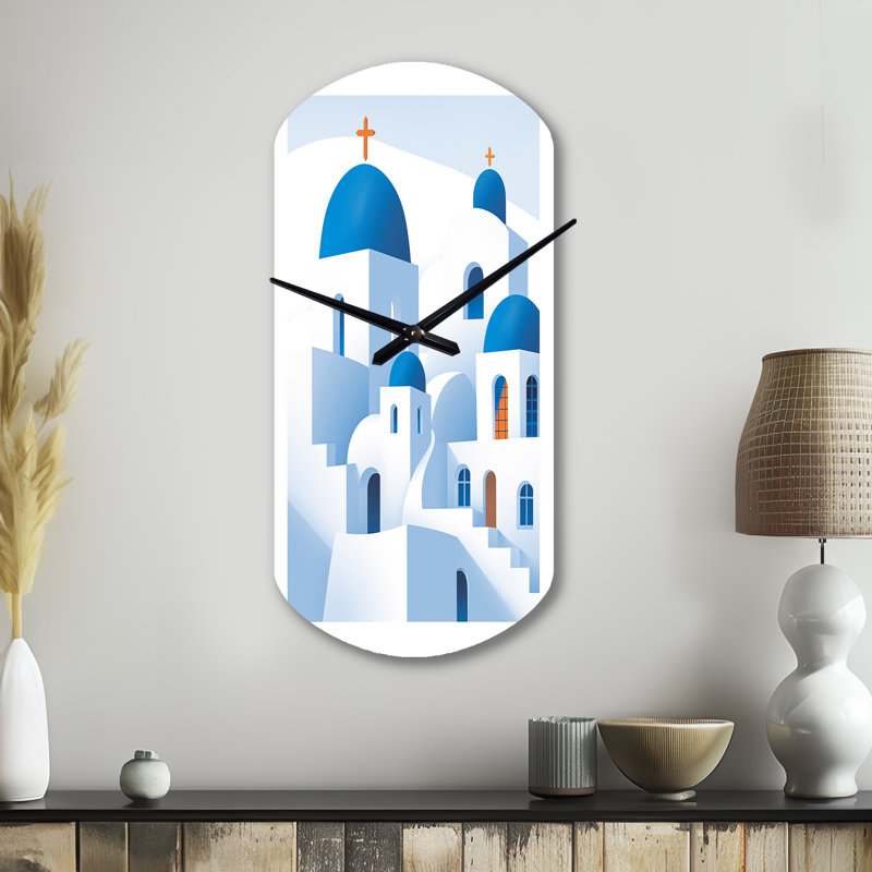 Horloge grecque grecque, horloge murale cylindrique bleue, Grand