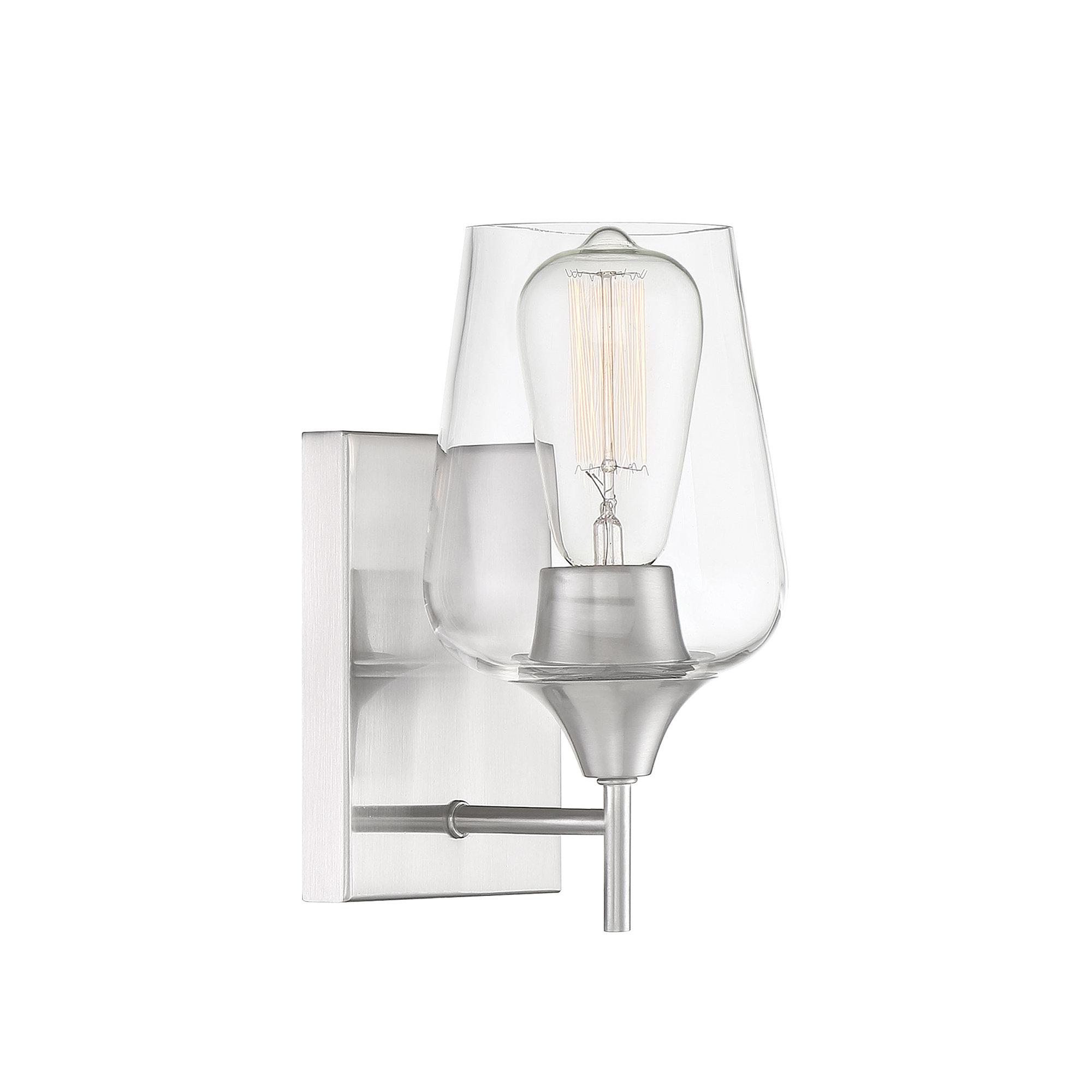 Breena Single Light Dimmable Armed Sconce, Satin Nickel, White