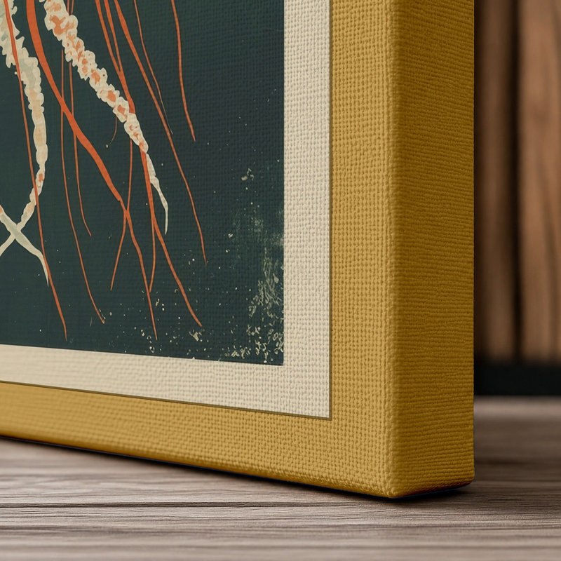 Jellyfish Depths Japandi 1 Piece Wrapped Canvas Wall Art, 36x24 - 91.4 x 61.0 cm, Ochre Border