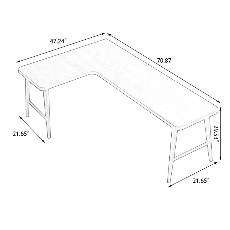 Bureaux en bois massif en L Burlywood, H 29,53 po x l 70,87 po x P 47,24 po, Retour à gauche